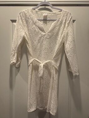 White Eyelet Tie-Waist Cover-Up swim dress